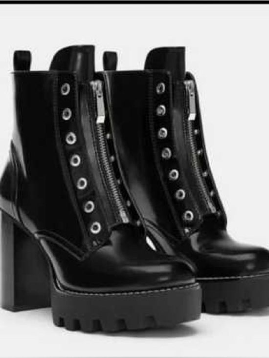 Zara Shoes - Zara Black Chunky Lug Sole  Ankle Boots with Front Zip